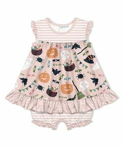 Budget 👏 Little Millie Light Pink Jack-O'-Lantern & Stripe 👗 Skirted Bubble Romper - Infant For Kids ✔️