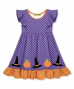 Discount ⌛ Millie Loves Lily Purple & Orange Polka Dot & Witch Hats Angel-Sleeve 👗 Dress - Infant For Kids 👍