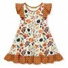 Best Sale 🥰 Millie Loves Lily Ecru & Orange Pumpkin Angel-Sleeve 👗 Dress - 👧 Girls For Kids 🎁