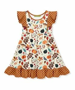 Best Sale 🥰 Millie Loves Lily Ecru & Orange Pumpkin Angel-Sleeve 👗 Dress - 👧 Girls For Kids 🎁