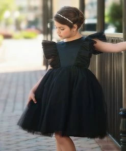 Promo 🛒 Trish Scully Child Black Angel-Sleeve Milly A-Line 👗 Dress - Toddler & 👧 Girls For Kids 😍