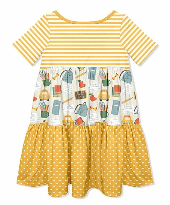 Best reviews of π Millie Loves Lily Yellow Stripe & Khaki School Bags Tiered A-Line π Dress - Toddler For Kids π 2 Best reviews of π Millie Loves Lily Yellow Stripe & Khaki School Bags Tiered A-Line π Dress - Toddler For Kids π - Image 2