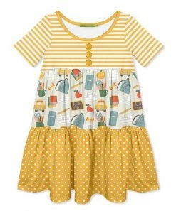 Best reviews of 🎉 Millie Loves Lily Yellow Stripe & Khaki School Bags Tiered A-Line 👗 Dress - Toddler For Kids 👏