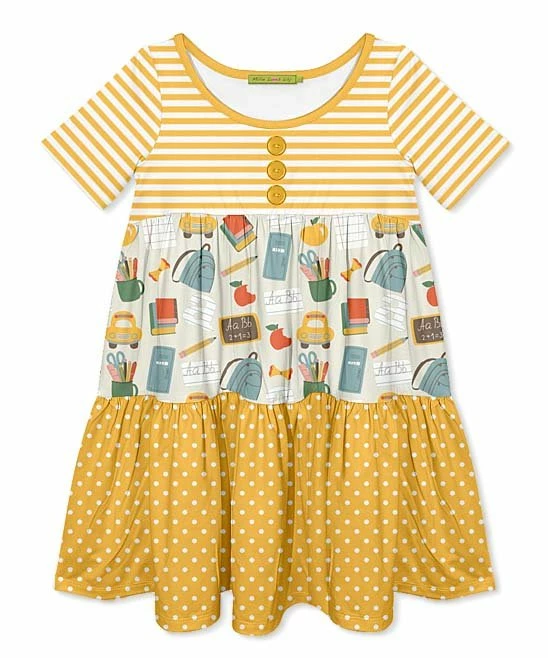 Best reviews of π Millie Loves Lily Yellow Stripe & Khaki School Bags Tiered A-Line π Dress - Toddler For Kids π 1 Best reviews of π Millie Loves Lily Yellow Stripe & Khaki School Bags Tiered A-Line π Dress - Toddler For Kids π
