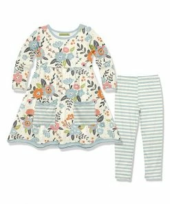 Coupon 😀 Millie Loves Lily Ecru Tiffany Floral Pocket A-Line 👗 Dress & Stripe Leggings - Toddler & 👧 Girls For Kids ✨