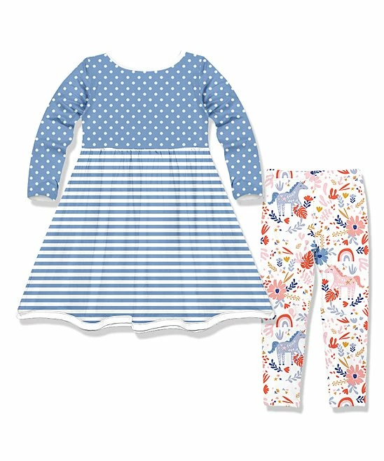 Best Sale π Millie Loves Lily Dusty Blue Stripe Pocket A-Line π Dress & Daydream Unicorn Leggings - Toddler & π§ Girls For Kids 𧨠2 Best Sale π Millie Loves Lily Dusty Blue Stripe Pocket A-Line π Dress & Daydream Unicorn Leggings - Toddler & π§ Girls For Kids 𧨠- Image 2