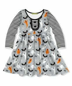 Coupon ⭐ Millie Loves Lily Gray & Black Ghost Button-Front A-Line 👗 Dress - 👧 Girls For Kids 🎁
