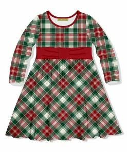 Best Pirce ❤️ Millie Loves Lily Red & Green 🔔 Christmas Plaid Bow-Accent A-Line 👗 Dress - 👧 Girls For Kids 👍