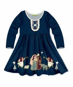 Promo 💯 Millie Loves Lily Navy Nativity Button-Front A-Line 👗 Dress - 👧 Girls For Kids 👏