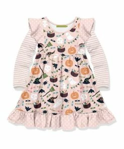 Best Pirce 🎉 Millie Loves Lily Pink & Orange 🦇 Halloween Icons Ruffle A-Line 👗 Dress - 👧 Girls For Kids ⭐