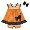 Discount 🔔 Little Millie Black & Orange 🦇 Halloween Cat 👗 Skirted Bubble Bodysuit & Bow Hair Clip - Infant For Kids 😍