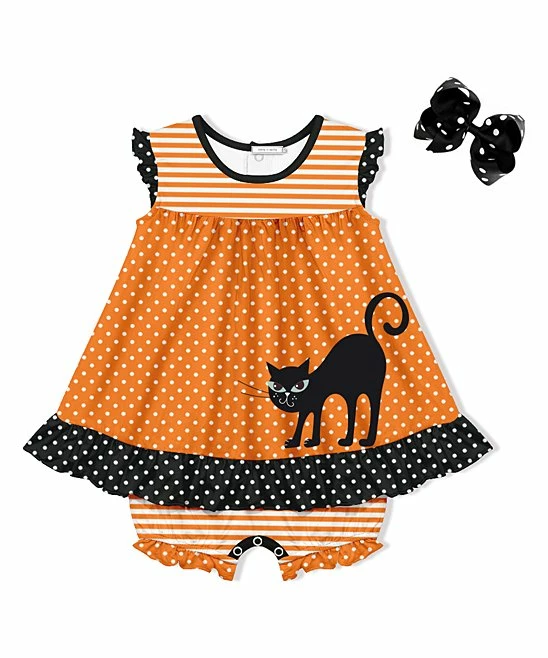 Discount π Little Millie Black & Orange π¦ Halloween Cat π Skirted Bubble Bodysuit & Bow Hair Clip - Infant For Kids π 1 Discount π Little Millie Black & Orange π¦ Halloween Cat π Skirted Bubble Bodysuit & Bow Hair Clip - Infant For Kids π