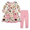 Outlet 😍 Millie Loves Lily Ecru Birds & Leaves Front-Pocket A-Line 👗 Dress & Stripe Leggings - Infant, Toddler & 👧 Girls For Kids 🎉