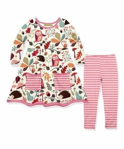 Outlet 😍 Millie Loves Lily Ecru Birds & Leaves Front-Pocket A-Line 👗 Dress & Stripe Leggings - Infant, Toddler & 👧 Girls For Kids 🎉