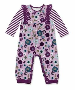 Wholesale 💯 Little Millie Plum Stripe Floral Ruffle-Trim Playsuit - Infant & Toddler For Kids 🛒