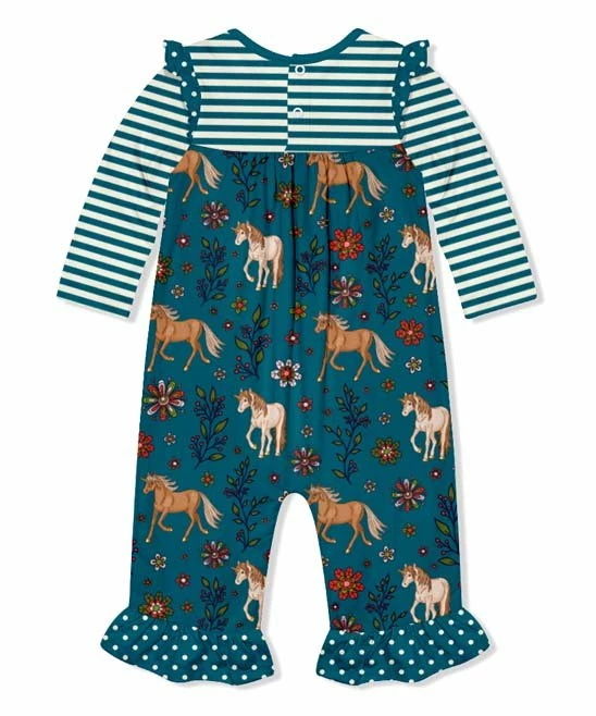 Coupon β Little Millie Teal Horse Ruffle-Trim Playsuit - Infant & Toddler For Kids 𧨠2 Coupon β Little Millie Teal Horse Ruffle-Trim Playsuit - Infant & Toddler For Kids 𧨠- Image 2