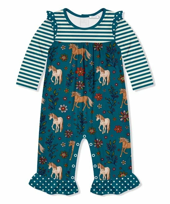 Coupon β Little Millie Teal Horse Ruffle-Trim Playsuit - Infant & Toddler For Kids 𧨠1 Coupon β Little Millie Teal Horse Ruffle-Trim Playsuit - Infant & Toddler For Kids π§¨