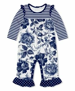 Little Millie-shop 27 Best reviews of 🤩 Little Millie Toile Navy Floral Ruffle-Trim Playsuit - Infant & Toddler For Kids 🔔