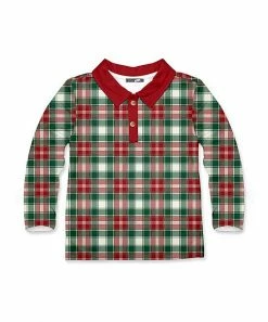 New 🌟 Millie & Maxx Red & Green ❄ Christmas Plaid Long-Sleeve Polo - Infant & Boys For Kids 🔔