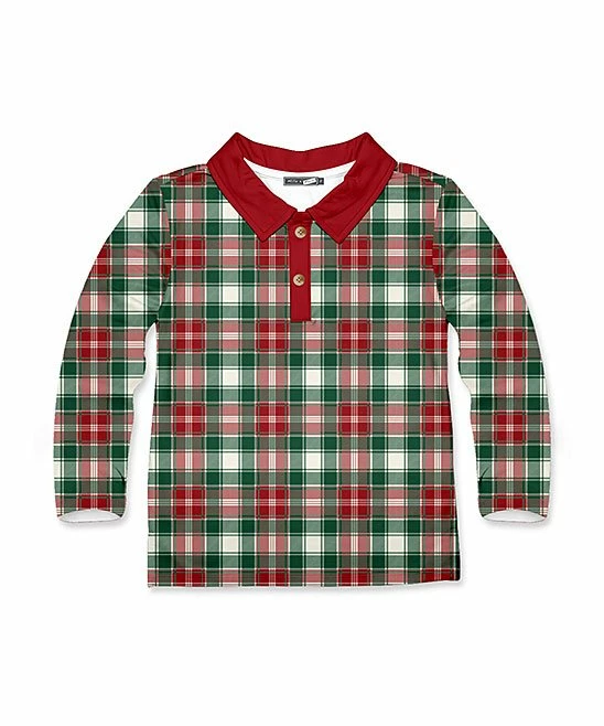 New π Millie & Maxx Red & Green β Christmas Plaid Long-Sleeve Polo - Infant & Boys For Kids π 1 New π Millie & Maxx Red & Green β Christmas Plaid Long-Sleeve Polo - Infant & Boys For Kids π