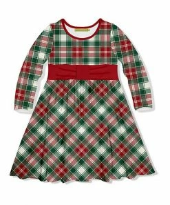 Flash Sale 🔔 Millie Loves Lily Red & Green 🎄 Christmas Plaid Bow-Accent A-Line 👗 Dress - Toddler & 👧 Girls For Kids 🛒