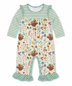 Cheapest 🛒 Little Millie Light Green & Ecru Turkey Day Ruffle-Trim Playsuit - Infant For Kids ❤️