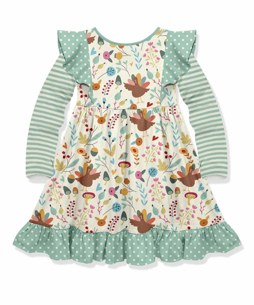 Best deal β Millie Loves Lily Ecru & Mint Turkey Garden Angel-Sleeve π Dress - Toddler & π§ Girls For Kids π 2 Best deal β Millie Loves Lily Ecru & Mint Turkey Garden Angel-Sleeve π Dress - Toddler & π§ Girls For Kids π - Image 2