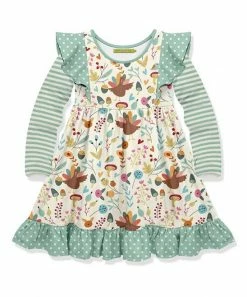 Best deal ⌛ Millie Loves Lily Ecru & Mint Turkey Garden Angel-Sleeve 👗 Dress - Toddler & 👧 Girls For Kids 👏