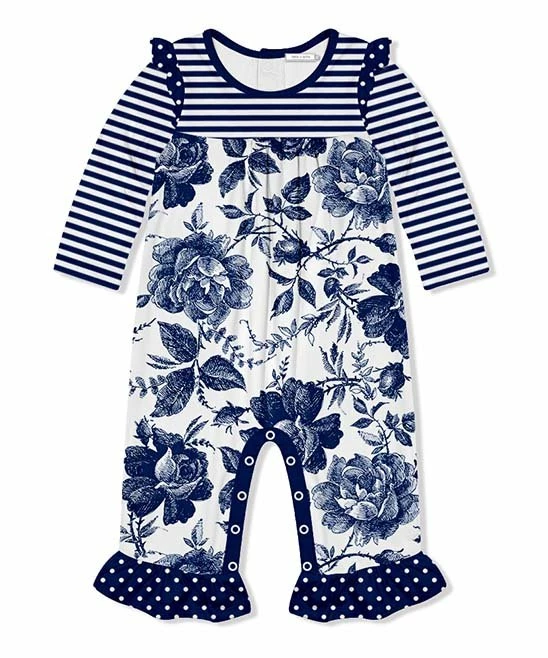 Wholesale 𧨠Little Millie Navy & White Floral Toile & Stripe Ruffle-Trim Playsuit - Infant & Toddler For Kids π₯ 1 Wholesale 𧨠Little Millie Navy & White Floral Toile & Stripe Ruffle-Trim Playsuit - Infant & Toddler For Kids π₯