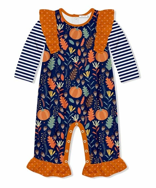 Flash Sale π Little Millie Navy πͺ Thanksgiving Leaves Ruffle-Trim Playsuit - Infant For Kids π€© 1 Flash Sale π Little Millie Navy πͺ Thanksgiving Leaves Ruffle-Trim Playsuit - Infant For Kids π€©