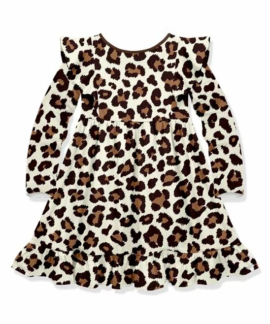New π― Millie Loves Lily Ecru Leopard Ruffle Long-Sleeve Shift π Dress - Toddler & π§ Girls For Kids π₯° 2 New π― Millie Loves Lily Ecru Leopard Ruffle Long-Sleeve Shift π Dress - Toddler & π§ Girls For Kids π₯° - Image 2