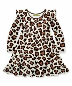 New 💯 Millie Loves Lily Ecru Leopard Ruffle Long-Sleeve Shift 👗 Dress - Toddler & 👧 Girls For Kids 🥰