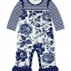Promo 🌟 Little Millie Navy Stripe & Toile Floral Ruffle-Trim Playsuit - Infant & Toddler For Kids ❤️