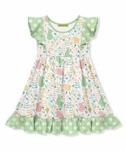 Best deal 🎁 Millie Loves Lily Mint Floral Spring Bunny Angel-Sleeve A-Line 👗 Dress - 👧 Girls For Kids 🤩