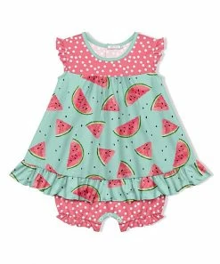 Promo 🎁 Little Millie Turquoise Watermelon 👗 Skirted Bubble Bodysuit - Infant For Baby & Maternity 🧨