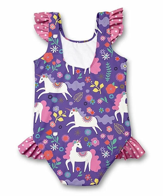 Coupon β Millie Loves Lily Purple & Pink Darling Unicorns Ruffle-Accent One-Piece - π§ Girls For Kids β¨ 2 Coupon β Millie Loves Lily Purple & Pink Darling Unicorns Ruffle-Accent One-Piece - π§ Girls For Kids β¨ - Image 2