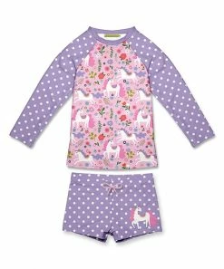 New 🔔 Millie Loves Lily Purple & Pink Lucky Unicorn Long-Sleeve Rashguard Set- Infant, Toddler & 👧 Girls - Toddler & 👧 Girls For Kids ✔️