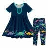 Brand new 🎁 Millie Loves Lily Navy Dinosaur Button-Front A-Line 👗 Dress & Turquoise Dinosaur Leggings - Toddler & 👧 Girls For Kids ✔️