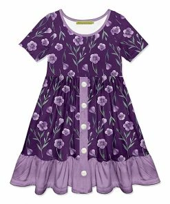 Best deal 🌟 Millie Loves Lily Dark Purple & Lavender Floral Button-Front 👗 Dress - Toddler & 👧 Girls For Kids 💯