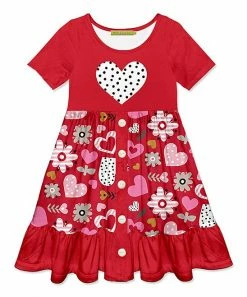 Deals 🌟 Millie Loves Lily Red & White Harper's Heart Button-Front 👗 Dress - Toddler & 👧 Girls For Kids 🔔