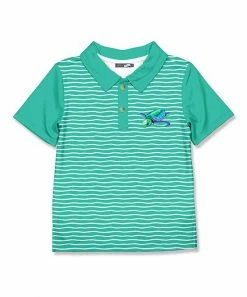 Coupon 👏 Millie & Maxx Green Stripe Swimming Turtle Polo - Infant For Kids 🧨