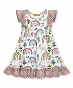 Discount ⌛ Millie Loves Lily White & Mauve Rainbow Angel-Sleeve 👗 Dress - Toddler For Kids ⭐