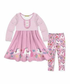 Wholesale 🌟 Millie Loves Lily Pink Darling Unicorn Button-Front A-Line 👗 Dress & Leggings - 👧 Girls For Kids 🌟