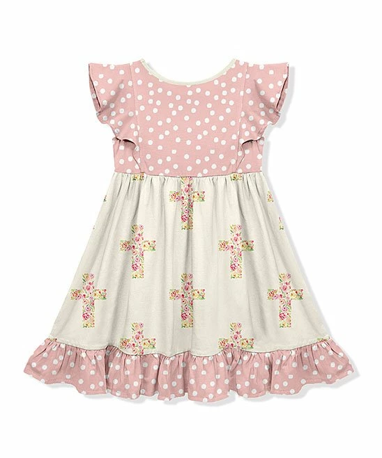 Brand new π Millie Loves Lily Pink & Cream Polka Dot Floral-Cross Angel-Sleeve π Dress - π§ Girls For Kids π 2 Brand new π Millie Loves Lily Pink & Cream Polka Dot Floral-Cross Angel-Sleeve π Dress - π§ Girls For Kids π - Image 2