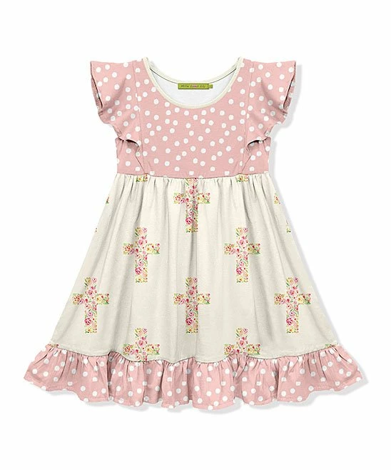 Brand new π Millie Loves Lily Pink & Cream Polka Dot Floral-Cross Angel-Sleeve π Dress - π§ Girls For Kids π 1 Brand new π Millie Loves Lily Pink & Cream Polka Dot Floral-Cross Angel-Sleeve π Dress - π§ Girls For Kids π