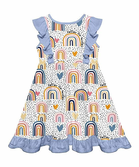 New π Millie Loves Lily White 'Follow The Rainbow' Angel-Sleeve Ruffle-Hem π Dress - Toddler & π§ Girls For Kids π 2 New π Millie Loves Lily White 'Follow The Rainbow' Angel-Sleeve Ruffle-Hem π Dress - Toddler & π§ Girls For Kids π - Image 2