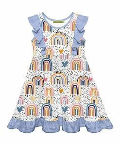 New 👍 Millie Loves Lily White 'Follow The Rainbow' Angel-Sleeve Ruffle-Hem 👗 Dress - Toddler & 👧 Girls For Kids 😉