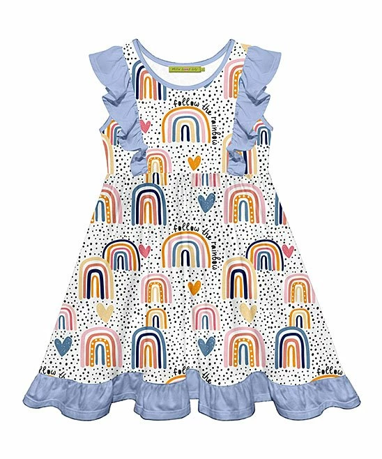 New π Millie Loves Lily White 'Follow The Rainbow' Angel-Sleeve Ruffle-Hem π Dress - Toddler & π§ Girls For Kids π 1 New π Millie Loves Lily White 'Follow The Rainbow' Angel-Sleeve Ruffle-Hem π Dress - Toddler & π§ Girls For Kids π