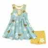 Budget 😉 Millie Loves Lily Mint Buzzy Bee Button A-Line 👗 Dress & Yellow Polka Dot Shorts - 👧 Girls For Kids ❤️