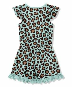Promo 💯 Millie Loves Lily Mint & Brown Leopard Button-Accent Ruffle-Trim Romper - 👧 Girls For Kids 🔥 -Little Millie-shop zu93929739 alt 2 tm1615297890